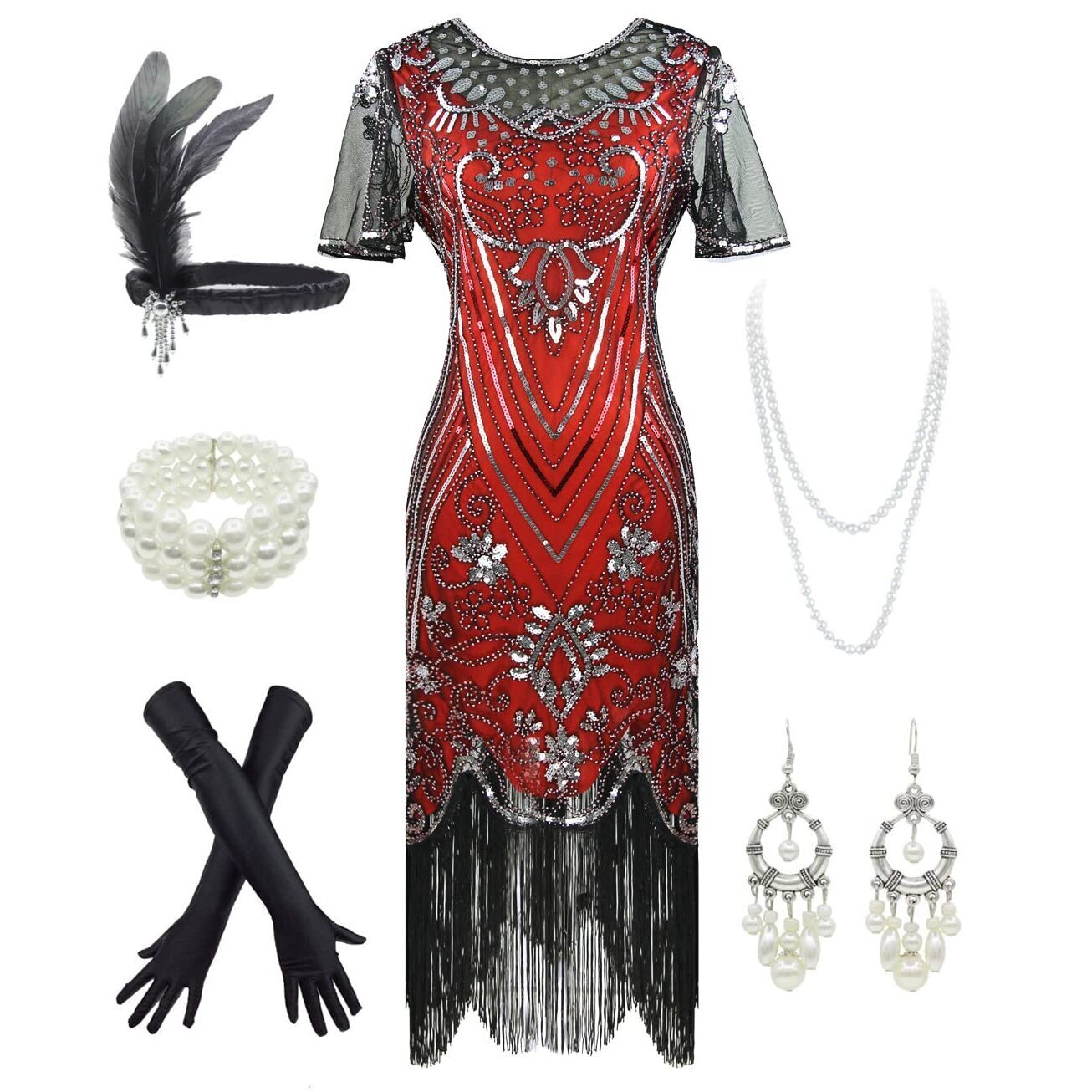 7228 Women's 1920s Sequins Flapper Gatsby Cocktail Dress